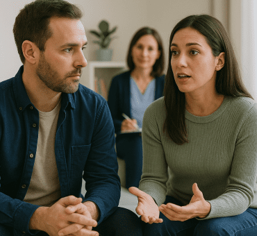 Pareja en consulta de psicología.