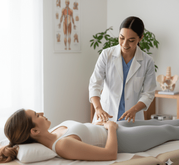 Mujer en recuperación postparto realizando ejercicios para el suelo pélvico.